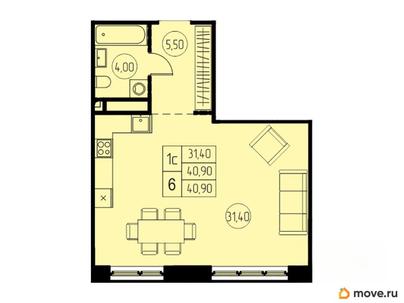студия, 40.9 м&sup2;