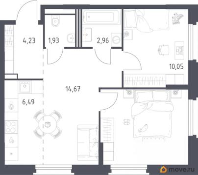 2-комн. квартира, 53.5 м&sup2;