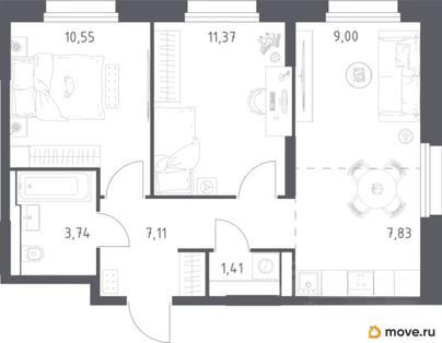 2-комн. квартира, 51 м&sup2;