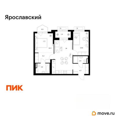 2-комн. квартира, 58.7 м&sup2;