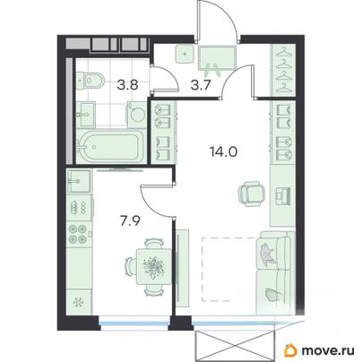 1-комн. квартира, 29.4 м&sup2;