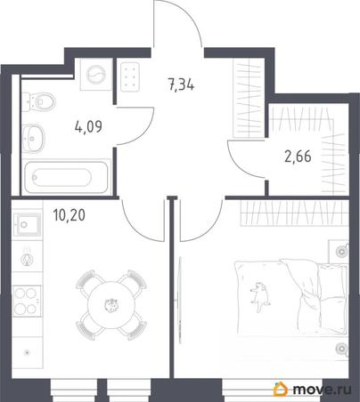 1-комн. квартира, 35.6 м&sup2;