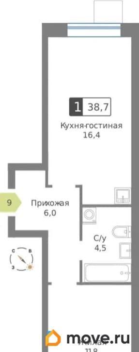 1-комн. квартира, 38.7 м&sup2;