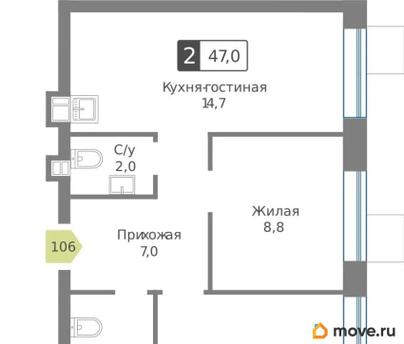 2-комн. квартира, 47 м&sup2;