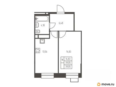 1-комн. квартира, 39.1 м&sup2;