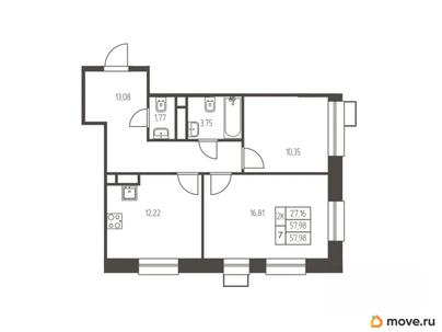 2-комн. квартира, 58 м&sup2;