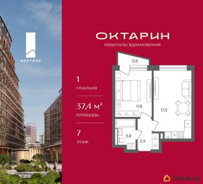 1-комн. квартира, 37.4 м&sup2;