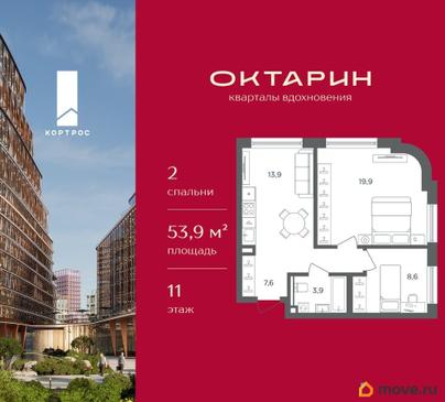 2-комн. квартира, 53.9 м&sup2;