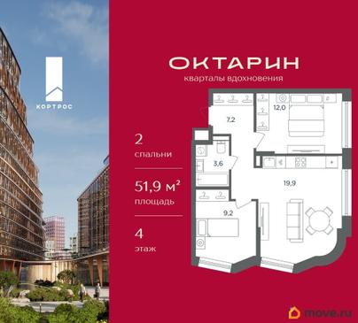 2-комн. квартира, 51.9 м&sup2;