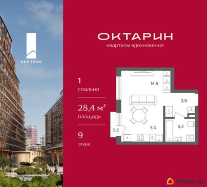 1-комн. квартира, 28.4 м&sup2;
