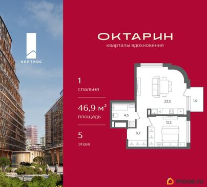 1-комн. квартира, 46.9 м&sup2;