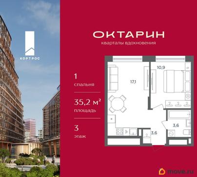1-комн. квартира, 35.2 м&sup2;