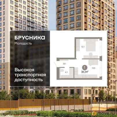 2-комн. квартира, 34.3 м&sup2;