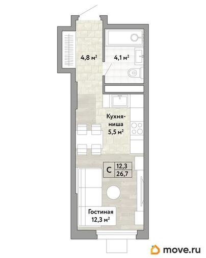 студия, 26.7 м&sup2;