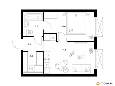 1-комн. квартира, 35.6 м&sup2;