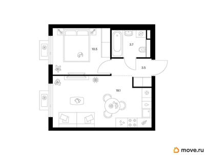 1-комн. квартира, 36.8 м&sup2;