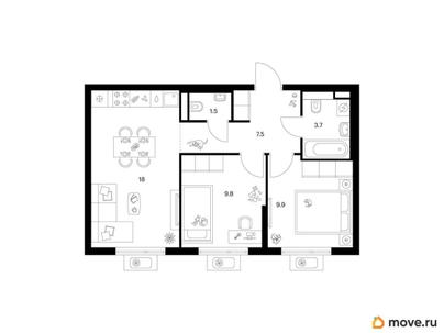 2-комн. квартира, 50.4 м&sup2;