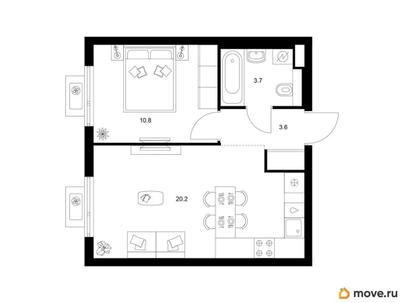 1-комн. квартира, 38.3 м&sup2;