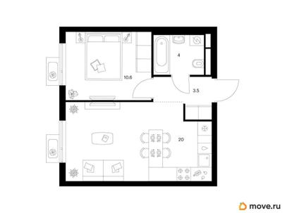 1-комн. квартира, 38.1 м&sup2;