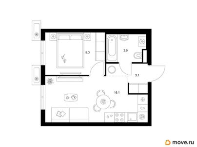 1-комн. квартира, 32.4 м&sup2;