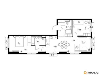 2-комн. квартира, 64.2 м&sup2;