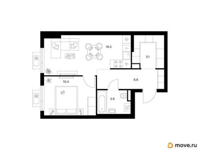 1-комн. квартира, 42.7 м&sup2;