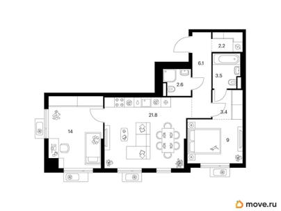 2-комн. квартира, 62.6 м&sup2;