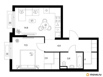 1-комн. квартира, 42.4 м&sup2;