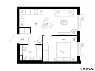1-комн. квартира, 34.6 м&sup2;