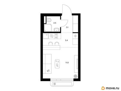 студия, 22.9 м&sup2;