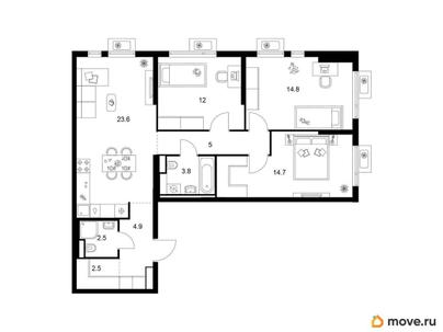 3-комн. квартира, 83.8 м&sup2;