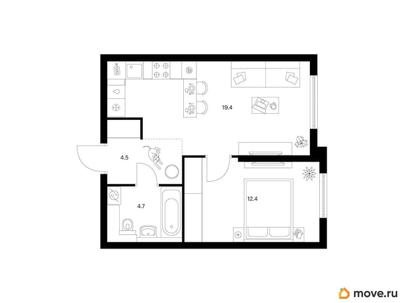 1-комн. квартира, 41 м&sup2;