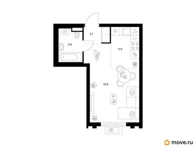 студия, 28.7 м&sup2;