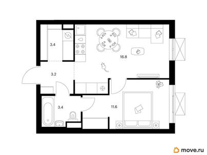 1-комн. квартира, 38.4 м&sup2;