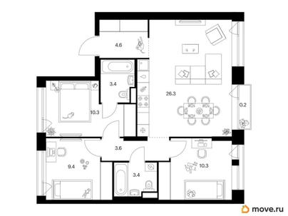 3-комн. квартира, 71.5 м&sup2;