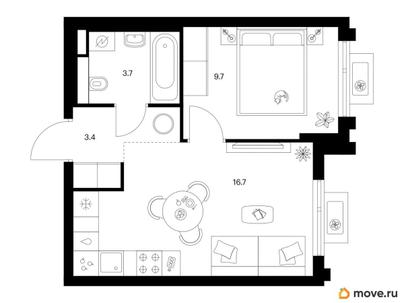 1-комн. квартира, 33.5 м&sup2;