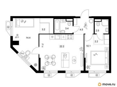 2-комн. квартира, 62.5 м&sup2;