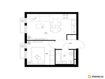 1-комн. квартира, 34 м&sup2;