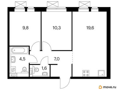 2-комн. квартира, 52.2 м&sup2;