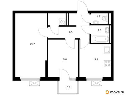 2-комн. квартира, 48.7 м&sup2;