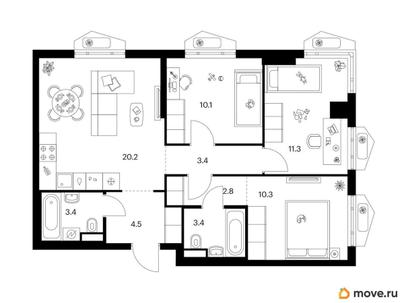 3-комн. квартира, 69.4 м&sup2;