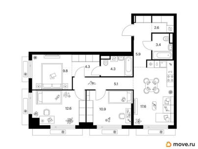 3-комн. квартира, 76.5 м&sup2;