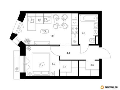 1-комн. квартира, 35.7 м&sup2;