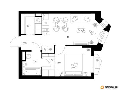 1-комн. квартира, 35 м&sup2;
