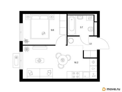 1-комн. квартира, 32.6 м&sup2;