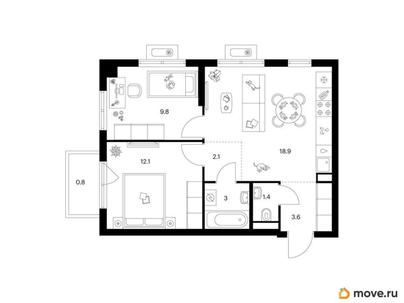 2-комн. квартира, 51.7 м&sup2;
