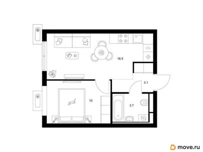 1-комн. квартира, 33.3 м&sup2;