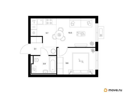 1-комн. квартира, 32.8 м&sup2;