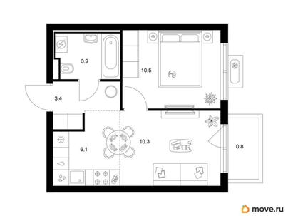 1-комн. квартира, 35 м&sup2;