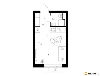 студия, 21.4 м&sup2;